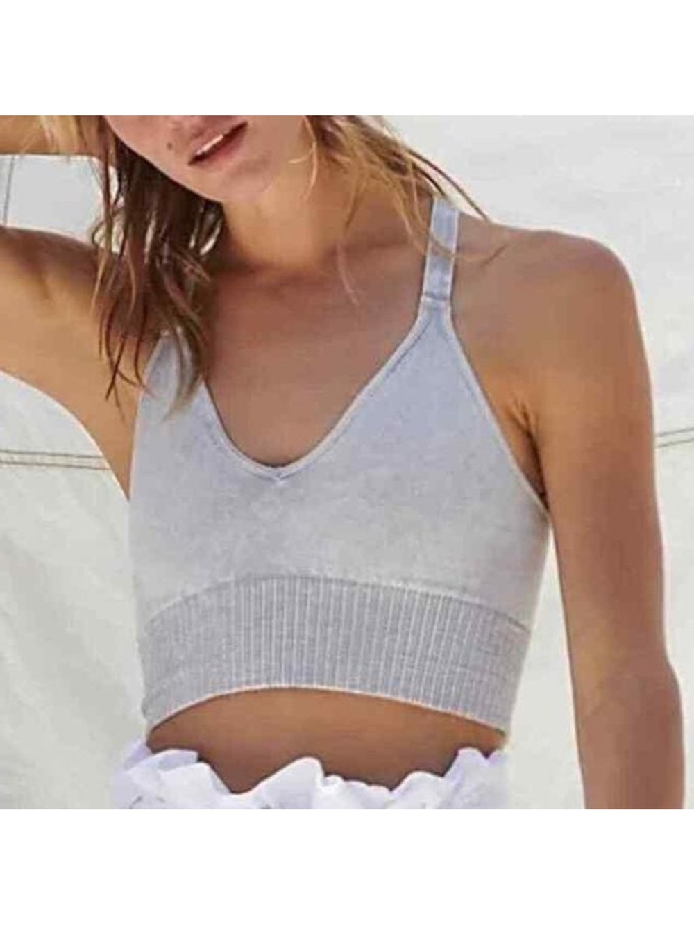 Free People FP Movement M Good Karma Crop Sports Bra in Ice Gray